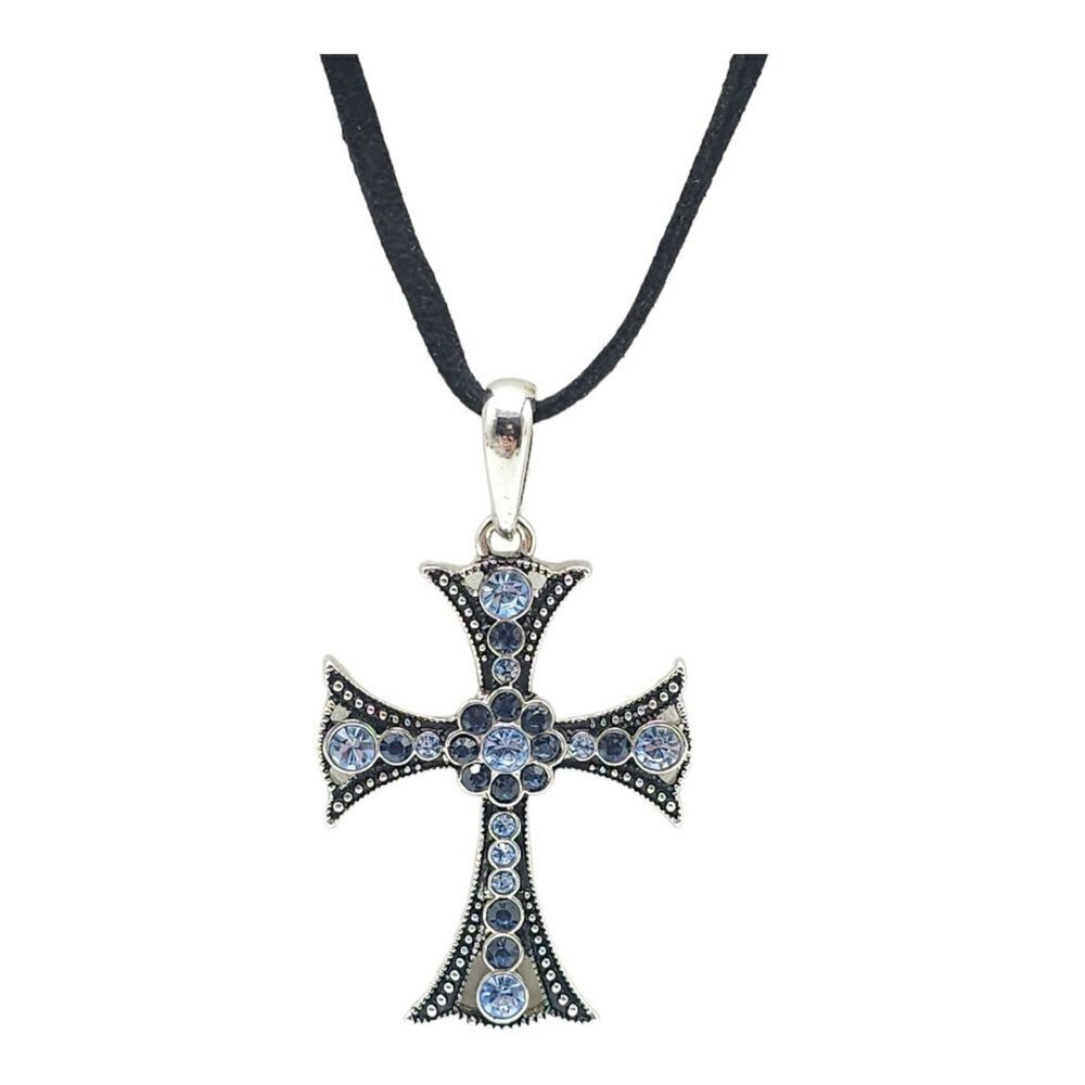 Lia Sophia Divinity Cross Blue Rhinestone Religious Christian Necklace Vintage